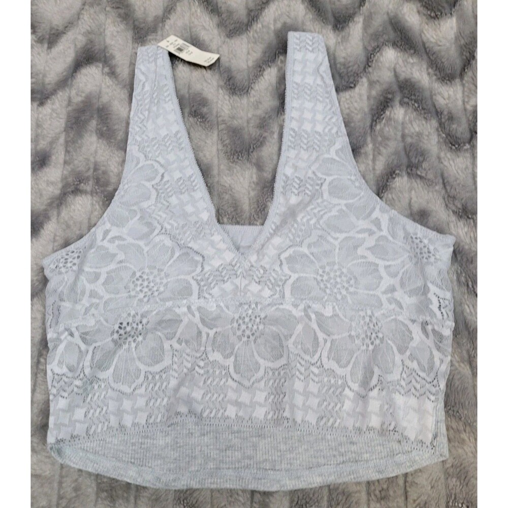 Aerie M Gray Floral Lace Boho Mid Line Pull Over Bra Bralette NWT